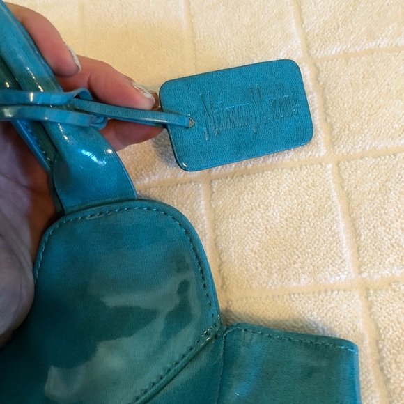 Neiman Marcus shiny teal beach bag tote - Picture 4 of 7